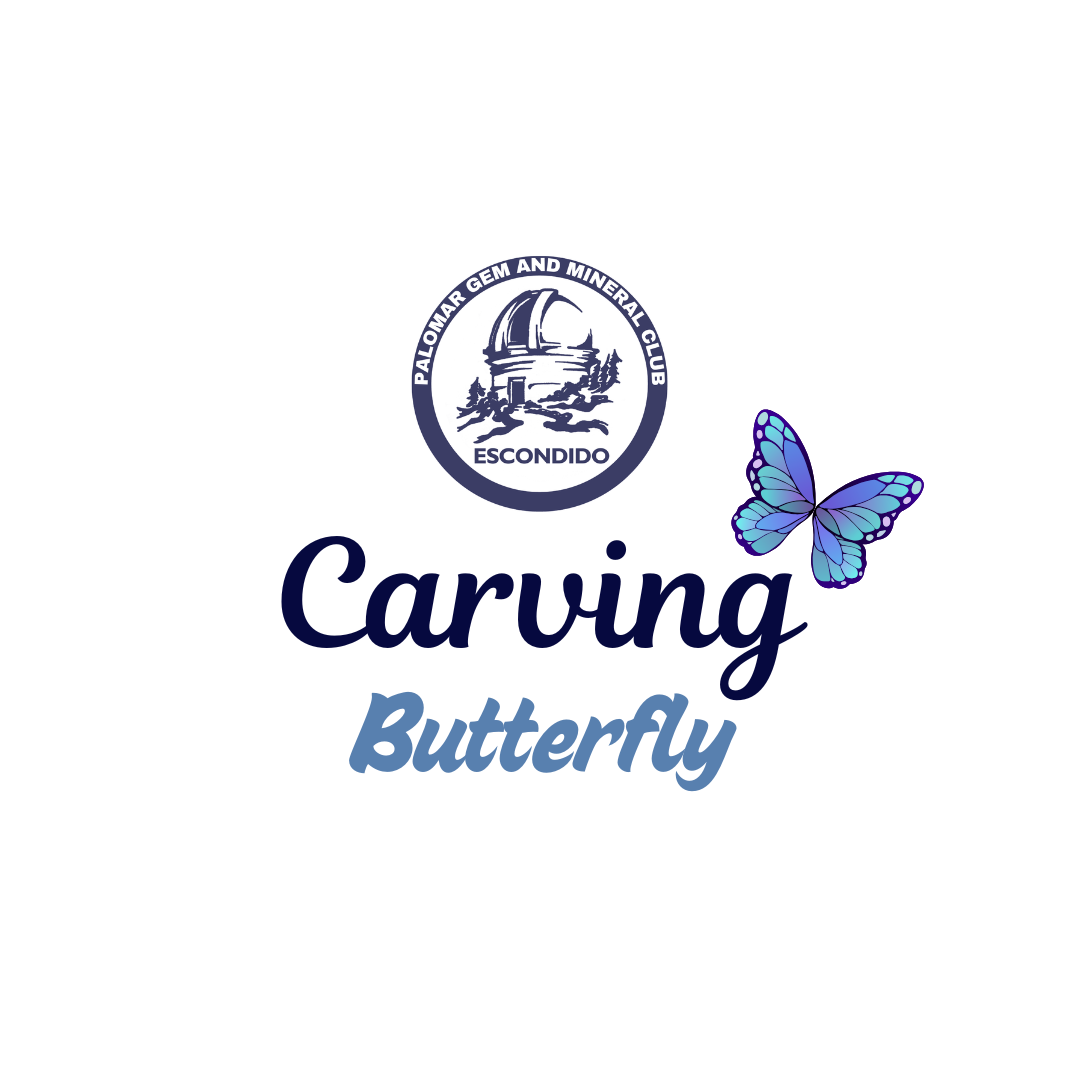 Advertisement for a butterfly carving event with a butterfly illustration and event details on a white background.