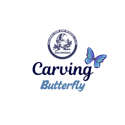 Advertisement for a butterfly carving event with a butterfly illustration and event details on a white background.