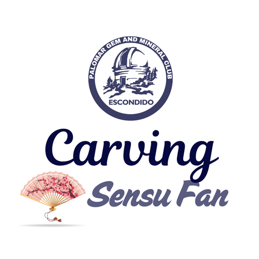Promotional flyer for a carving event featuring a sensu fan, with the Palomar Gem and Mineral Club logo.
