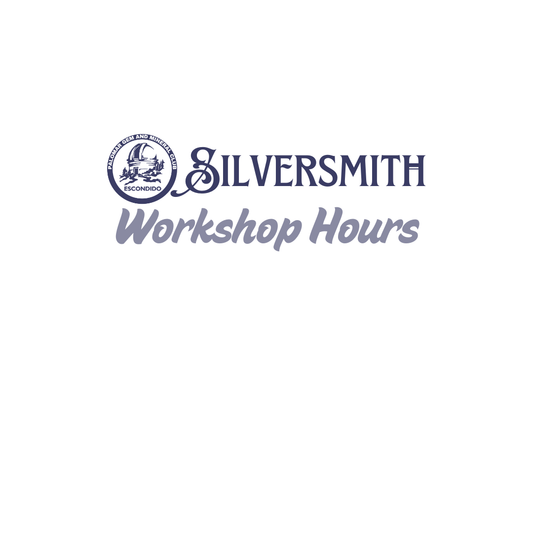 Silversmith Workshop Hours with Palomar Gem and Mineral Club logo on a white background.
